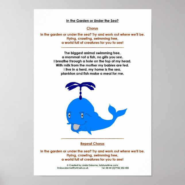 Pôster Whale poem pre-school & early years education (Frente)