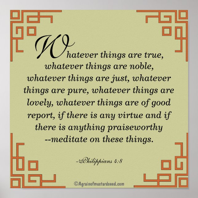 Pôster Whatever things are true... Bible Quote Prayer (Frente)