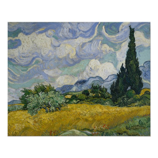 Pôster Wheat Field with Cypresses, Oil Painting, Van Gogh (Frente)