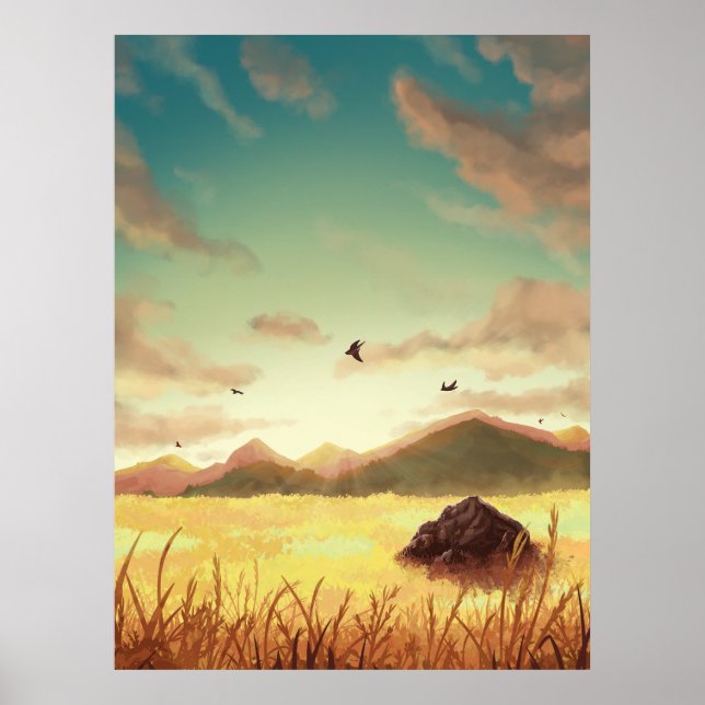 Poster Wheat fields at sunrise (Frente)