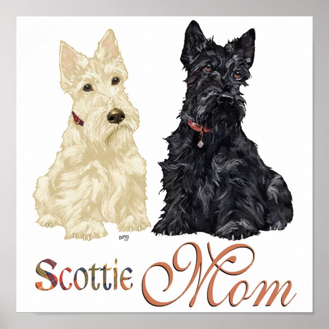 Pôster Wheaten & Black Scotties Dia das Mães (Frente)