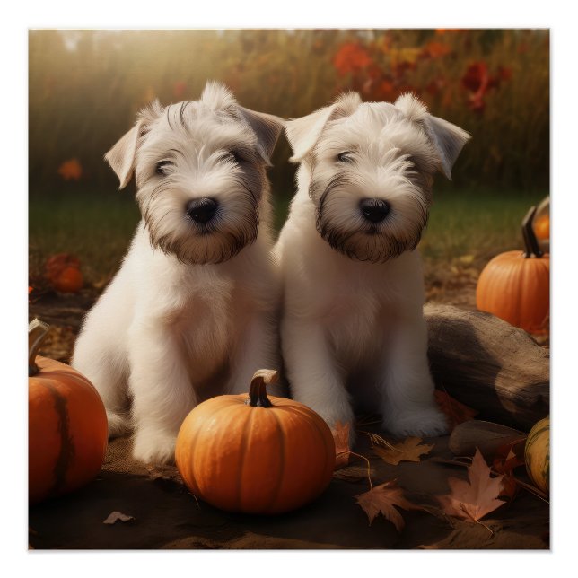 Pôster Wheaten Terrier Puppy Autumn Delight Pumpkin (Frente)