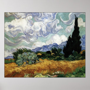 Poster Wheatfield com ciprestes