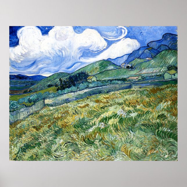 Pôster Wheatfield e Mountain, Vincent Van Gogh (Frente)