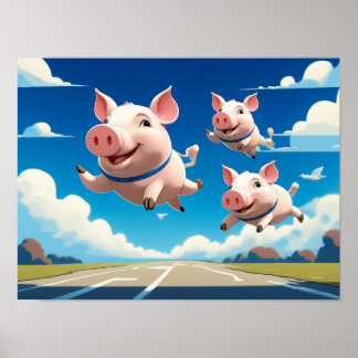 Poster When Pigs Fly Funny Winged Pigs