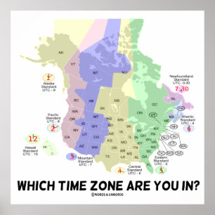 Pôster Which Time Zone Are You In? (United States Canada)