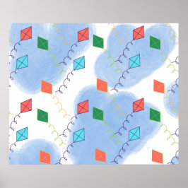 Poster Whimiscal Kites Multicolored Sky Pattern