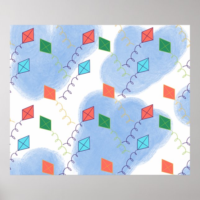 Poster Whimiscal Kites Multicolored Sky Pattern (Frente)