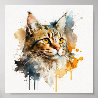Poster Whimscolor Watercolor Cat Mural