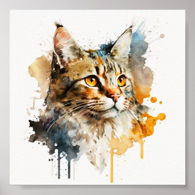 Poster Whimscolor Watercolor Cat Mural (Frente)