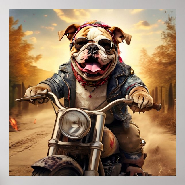 Poster Whimsic Bulldog Chopper dirigindo uma moto (Frente)