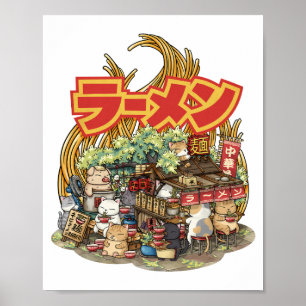 Poster Whimsic Cat Ramen Noodle Stall