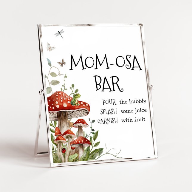 Poster Whimsic Fungi Mushroom Cai Mãe Bar Osa (Whimsical Mushroom Baby Shower Mom Osa Bar Sign)