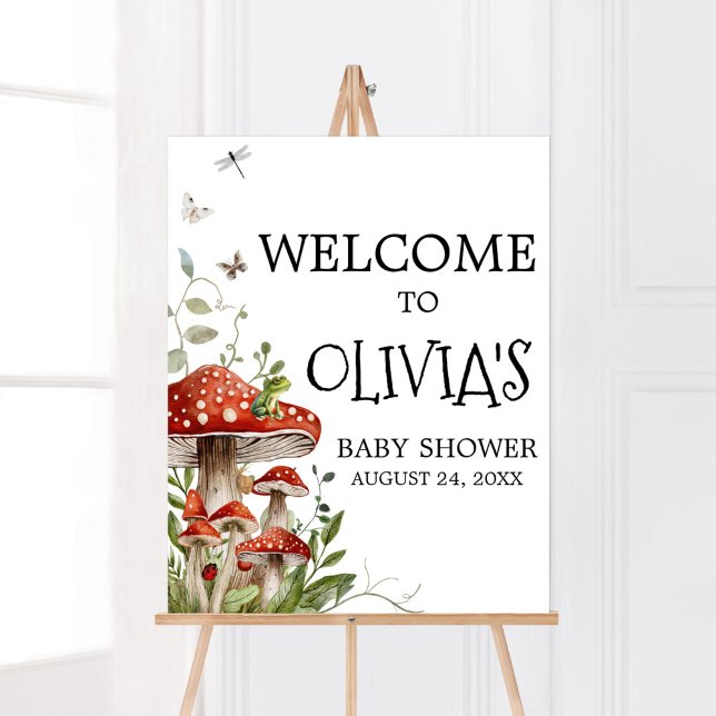 Poster Whimsic Fungi Mushroom Fall Welcome (Whimsical Mushroom Baby Shower Welcome Sign)