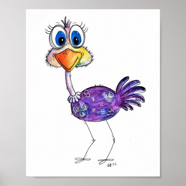 Poster Whimsic Happy Purple Ostrich (Frente)