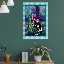 Whimsical Abstract Mermaid Nautical Teal Seashells