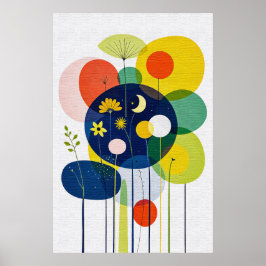Poster Whimsical Abstract Night Garden Mid Century Boho