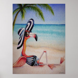 Poster Whimsical Beach Babe Flamingo No. 1 Art 18x24