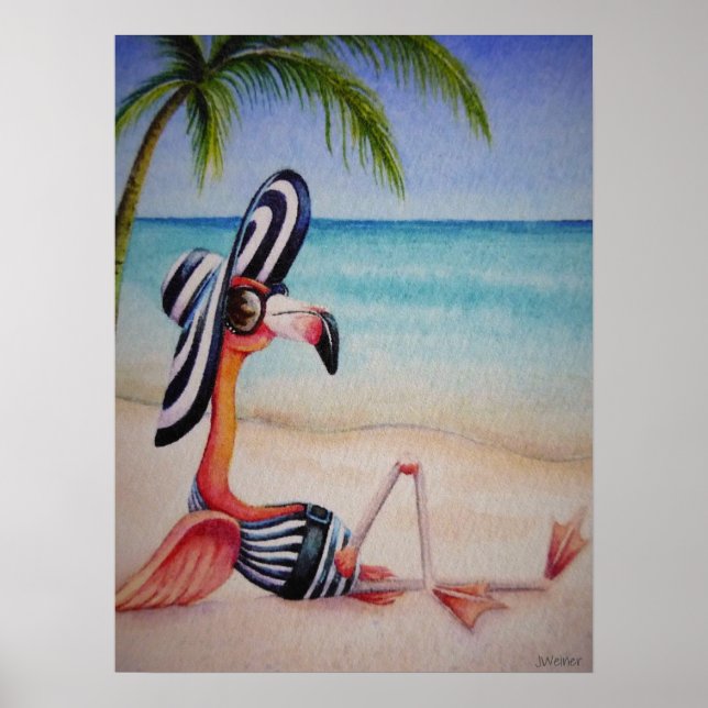 Poster Whimsical Beach Babe Flamingo No. 1 Art 18x24 (Frente)