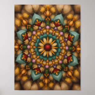 Poster Whimsical Bloom Mandala - Arte de Parede Inspirada