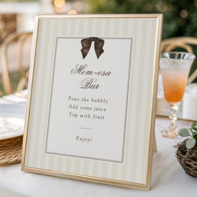 Poster Whimsical Brown Bow Striped Mom-osa Bar (Criador carregado)