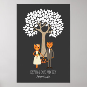 Poster Whimsical Cats Fingerprint Árvore de Assinatura de