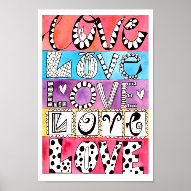 Poster Whimsical Colorical Love Word Art (Frente)