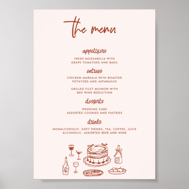 Poster Whimsical Doodle Food Drawing Wedding (Frente)