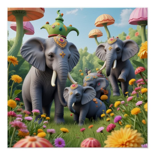 Pôster Whimsical Elephants (Frente)