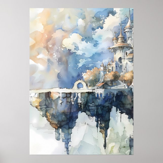 Poster Whimsical Fairytale Castle on Sky Cliff (Frente)