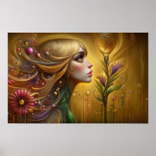 Poster Whimsical Fantasy Floral Fêmea De Outro Mundo