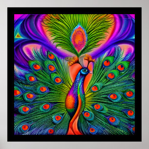 Poster Whimsical Fantasy Multicolor Peacock