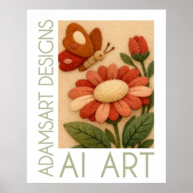 Poster Whimsical Felt Butterfly and Flower Folk Art (Frente)