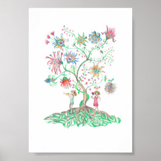 Poster Whimsical Floral Tree