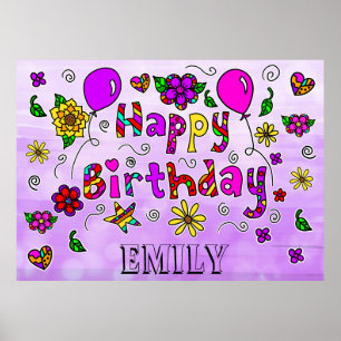 Poster Whimsical Foley Art Happy Birthday