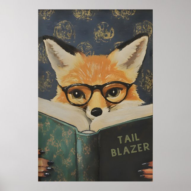 Poster Whimsical Fox Reading Book Art Print (Frente)