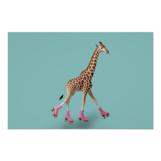 Pôster Whimsical Giraffe Roller Skating Poster (Frente)