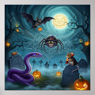Poster Whimsical Graveyard Halloween