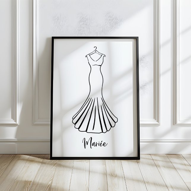 Poster Whimsical Hand-Drawn French Wedding Dress Art (Criador carregado)