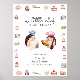 Poster Whimsical Hedgehog Chef Baker Baby Shower Welcome