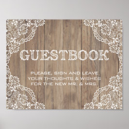 Poster Whimsical Lace Old Barn Wedding Guestbook Sign