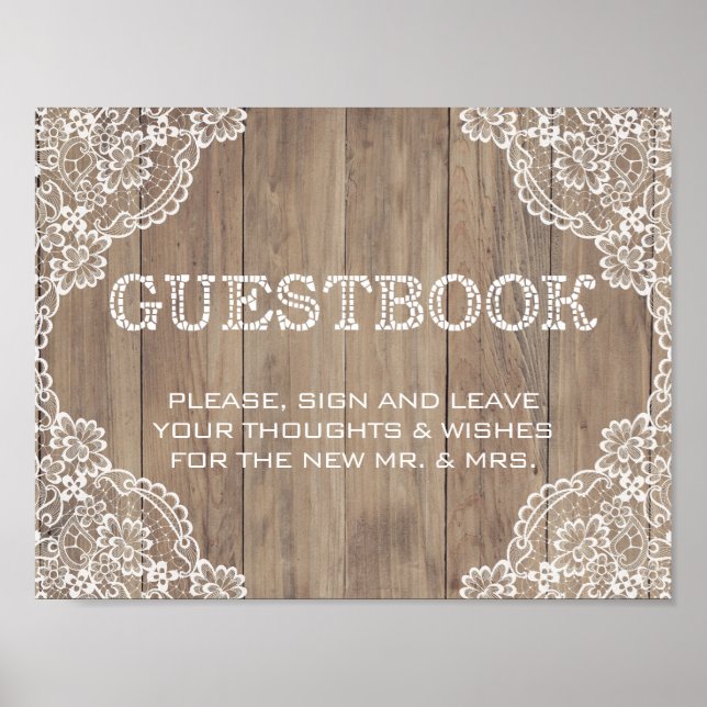 Poster Whimsical Lace Old  Barn Wedding Guestbook Sign (Frente)