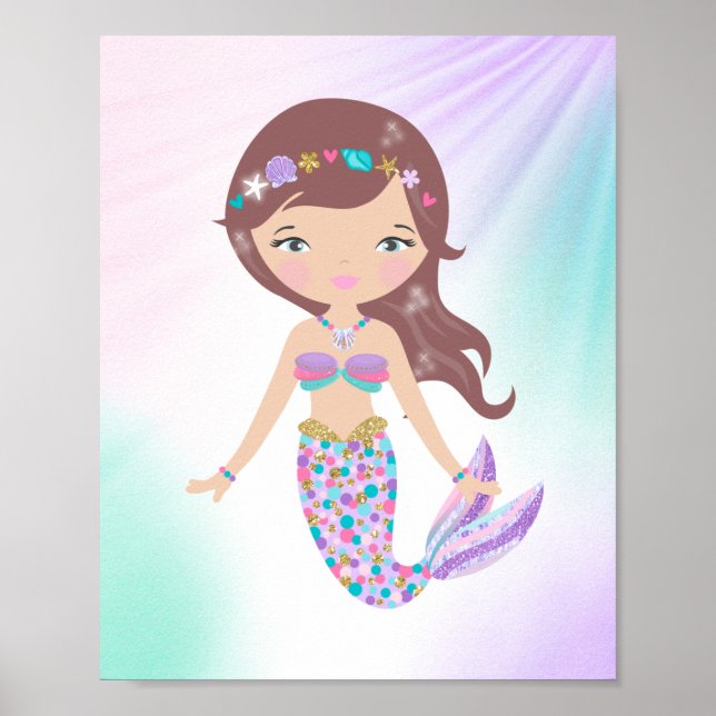 Poster Whimsical Mermaid Children's Nursery Print (Frente)