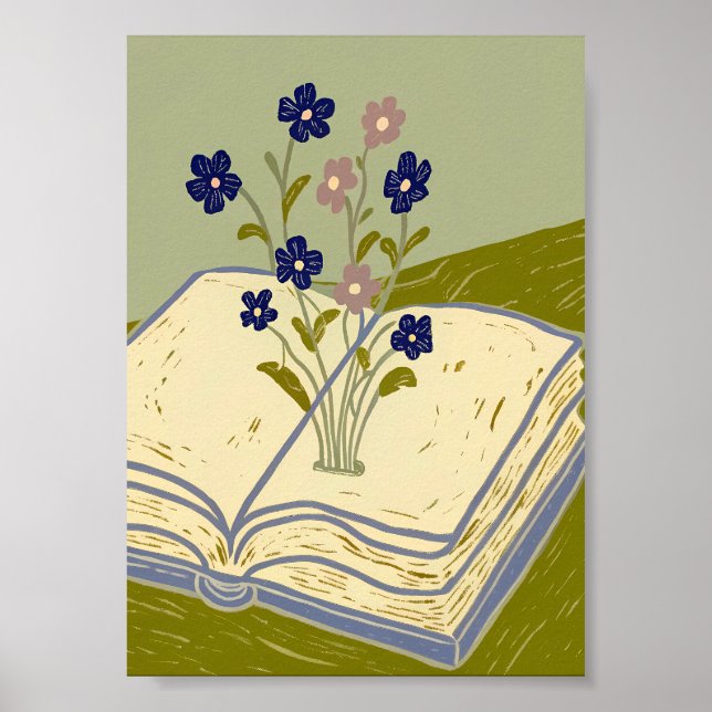 Poster Whimsical Open Book with Wildflowers Illustration  (Frente)