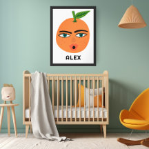 Whimsical Orange CUSTOM BABY NAME Art