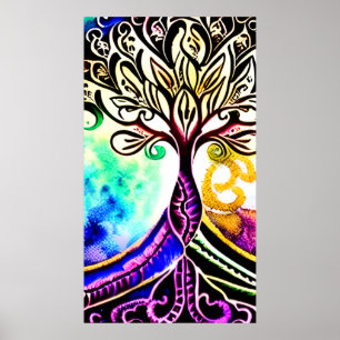 Poster Whimsical Ornate Colorful Tree of Life