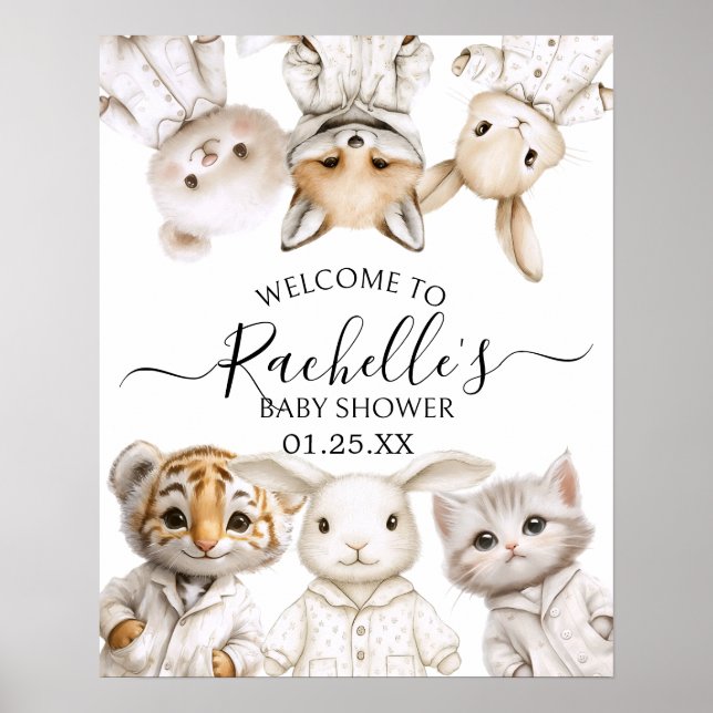 Poster Whimsical Pajama Animals: Soft Pastel Party Accent (Frente)
