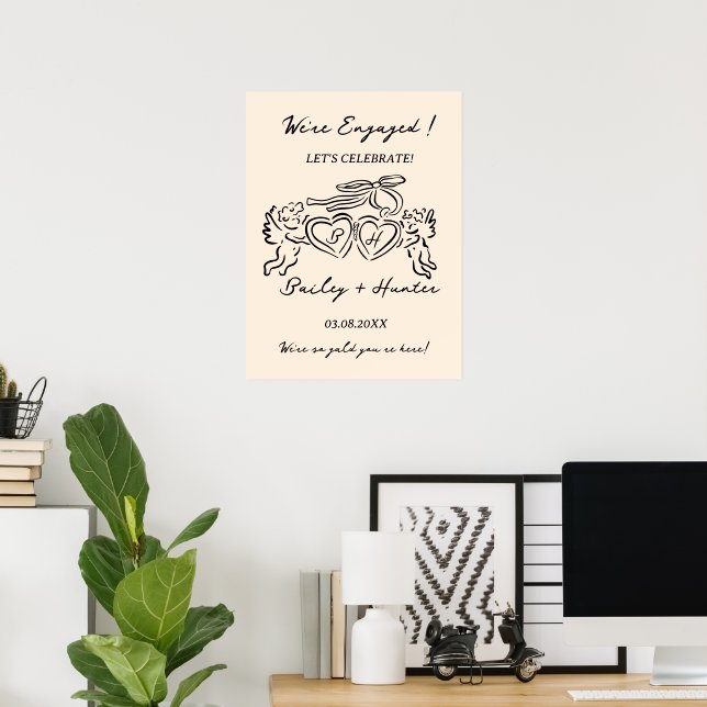Poster Whimsical Personalized Engagement couple Sign (Escritório em casa)