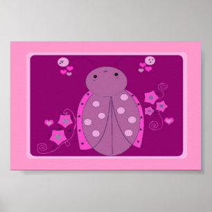 Pôster Whimsical Pink and Purple Ladybug