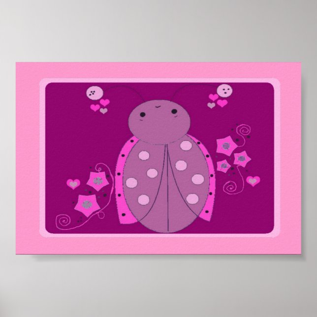 Pôster Whimsical Pink and Purple Ladybug (Frente)